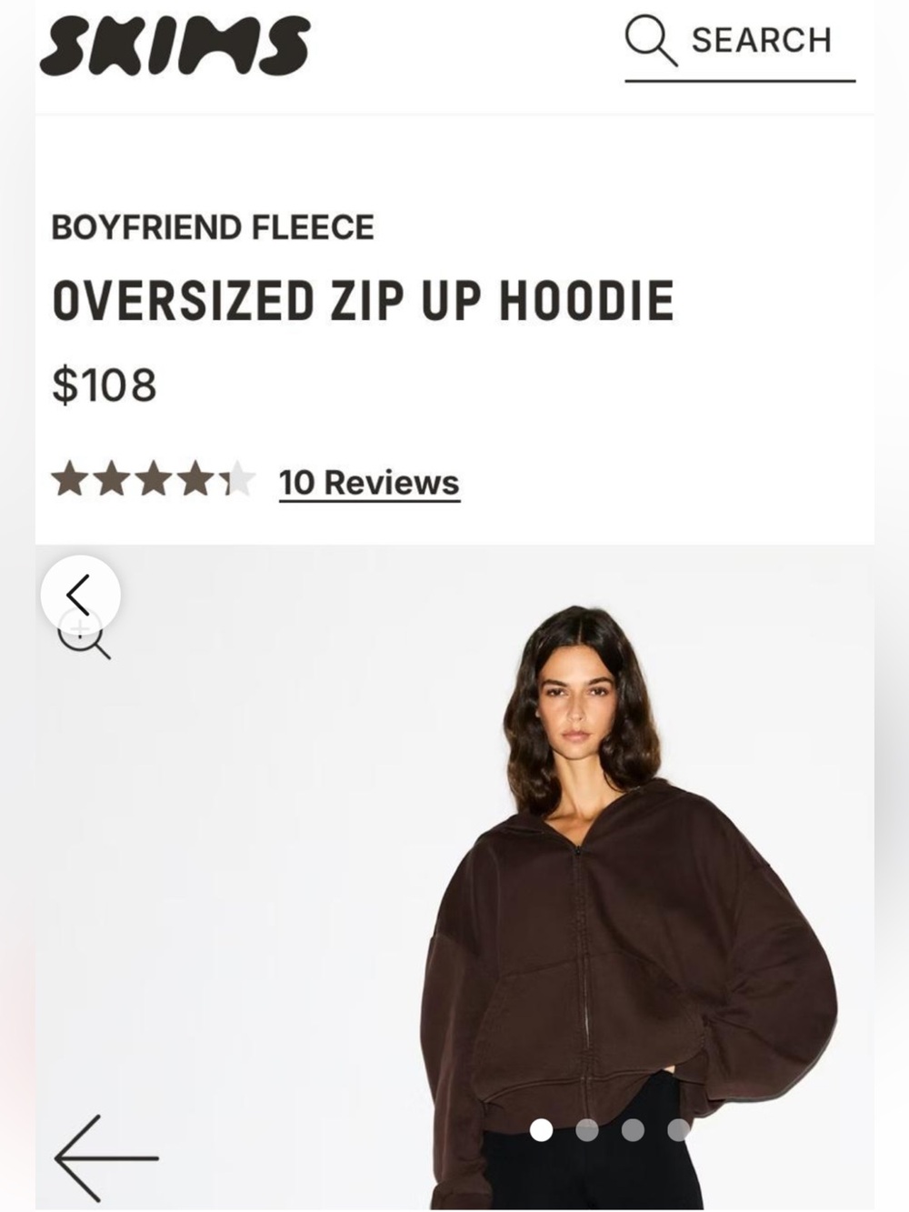 SKIMS NWT Boyfriend Fleece Boxy Zip Up Hoodie - Espresso - Picture 3 of 4